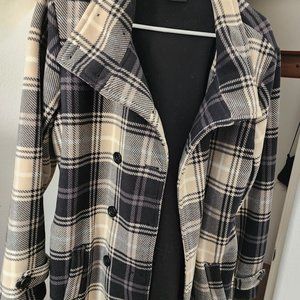 Fleece plaid peacoat